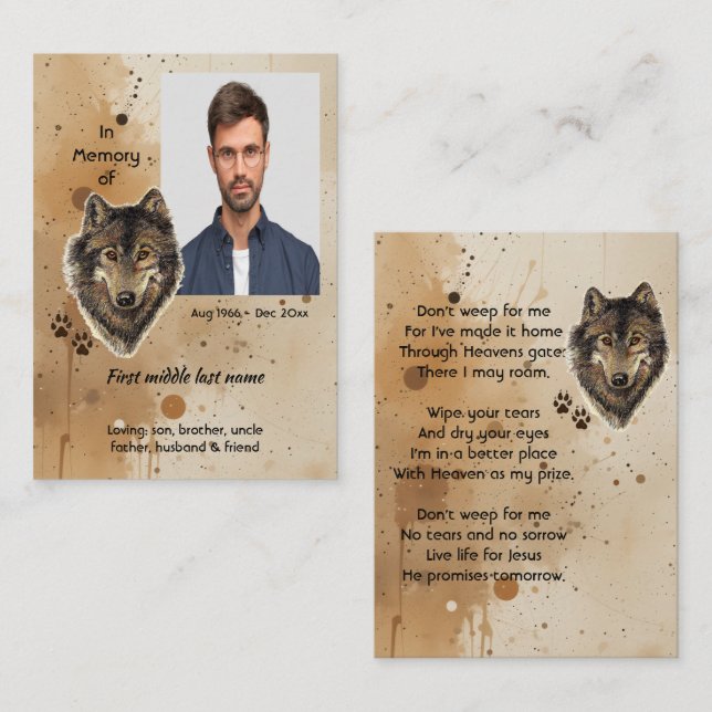 Tarjeta De Presentación Christian Memorial Keepsake Wolf Wolves Animal (Anverso / Reverso)