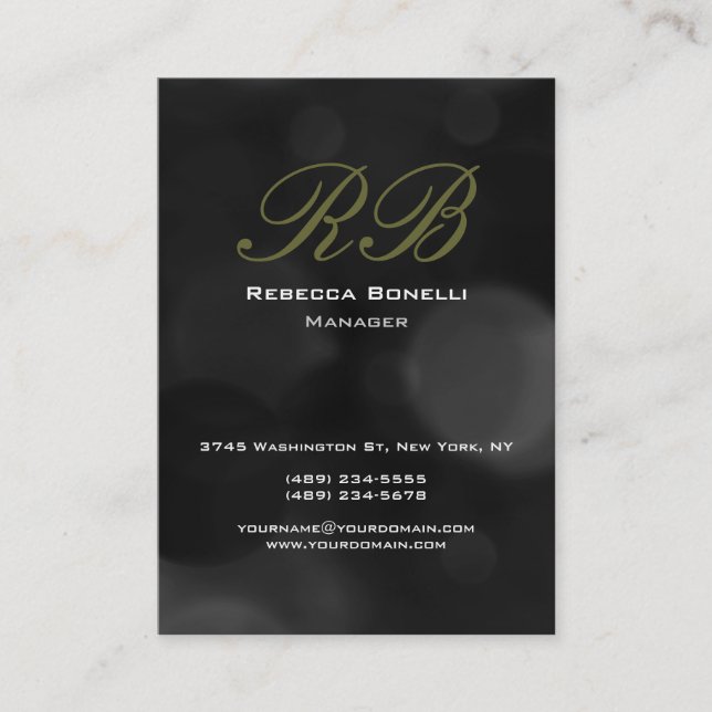 Tarjeta de presentación Chubby Gray Black Monogram (Anverso)