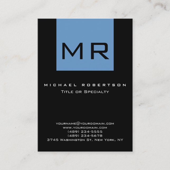 Tarjeta de presentación Chubby Monogram Black Blue (Anverso)