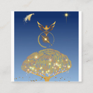 Tarjeta De Presentación Cielo azul: estrellas, un pájaro y su árbol dorado