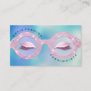 Tarjeta De Presentación Cita Holografía Óptica Gafas Azules Rosa