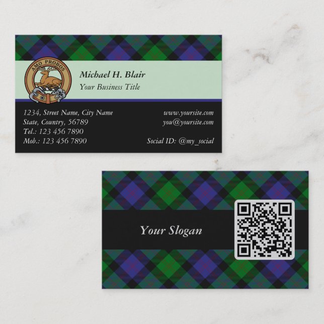 Tarjeta de presentación Clan Blair Tartan (Anverso / Reverso)