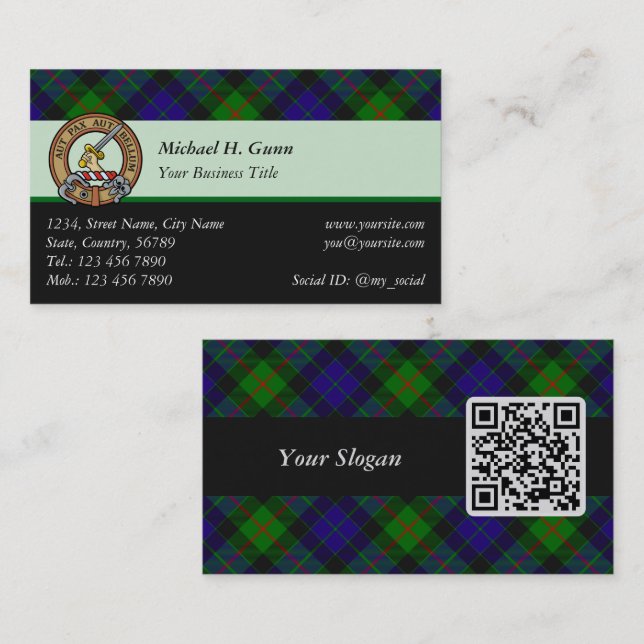 Tarjeta de presentación Clan Gunn Tartan (Anverso / Reverso)