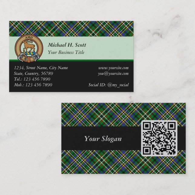 Tarjeta de presentación Clan Scott Green Tartan (Anverso / Reverso)