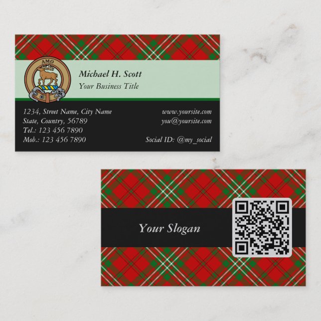 Tarjeta de presentación Clan Scott Red Tartan (Anverso / Reverso)