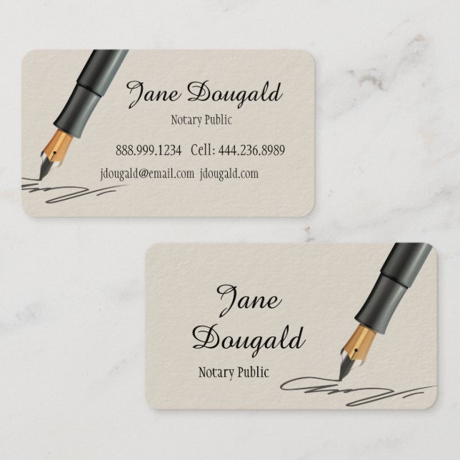 Tarjeta de presentación Classic Fountain Pen Notar (Anverso / Reverso)