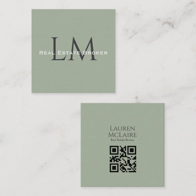 Tarjeta De Presentación Classic Sage Green Business QR Branding (Anverso / Reverso)