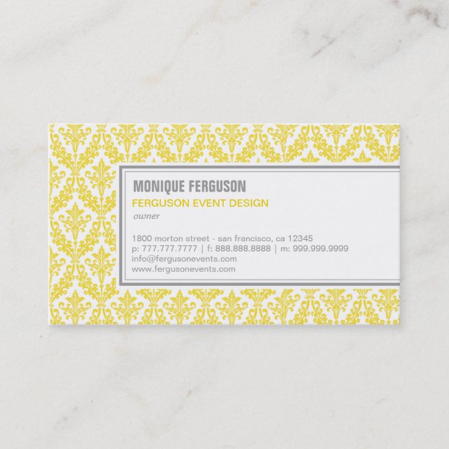 Tarjeta de presentación Classy Damask - Limón (Anverso)