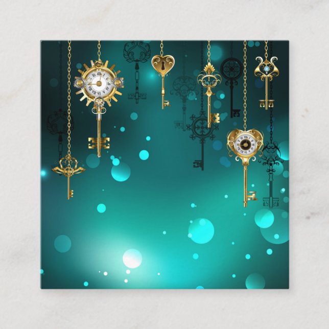 Tarjeta De Presentación Claves de esqueleto antiguas sobre fondo verde (Anverso)