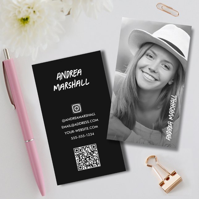 Tarjeta De Presentación Código QR de foto de graduado (Graduate Calling Cards at PartyInvitationShop.com)