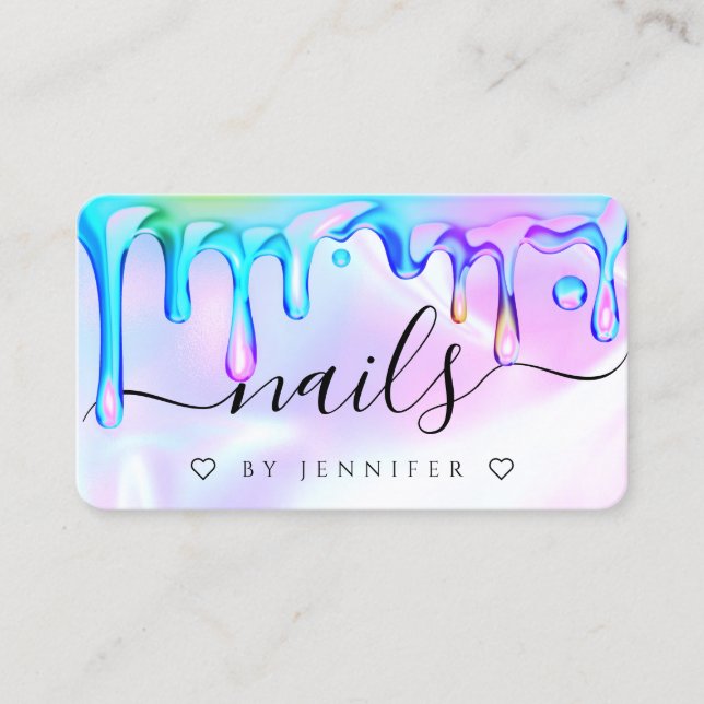 Tarjeta De Presentación Código QR de uñas con esmalte holográfico goteo (Anverso)