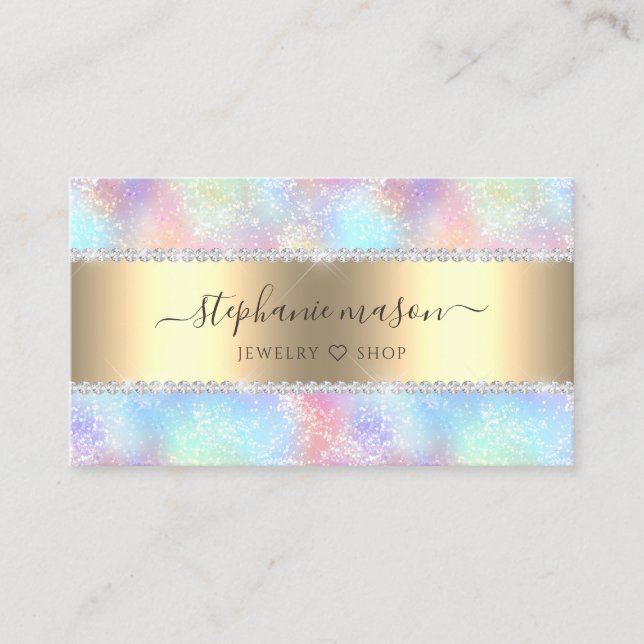 Tarjeta De Presentación Colorido pastel Purpurina holográfico Diamonds Gir (Anverso)