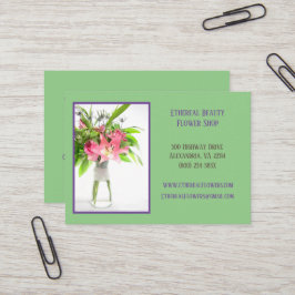 Tarjeta de presentación con arreglo floral verde