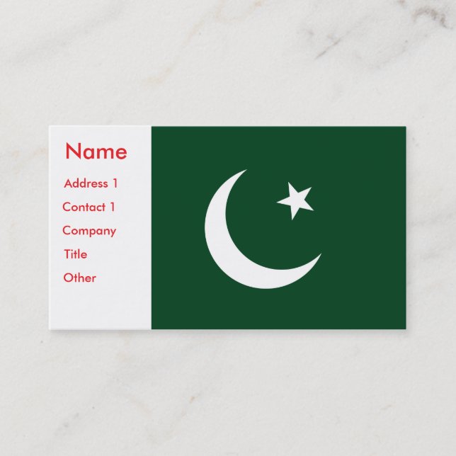 Tarjeta de presentación con bandera de Pakistán (Anverso)