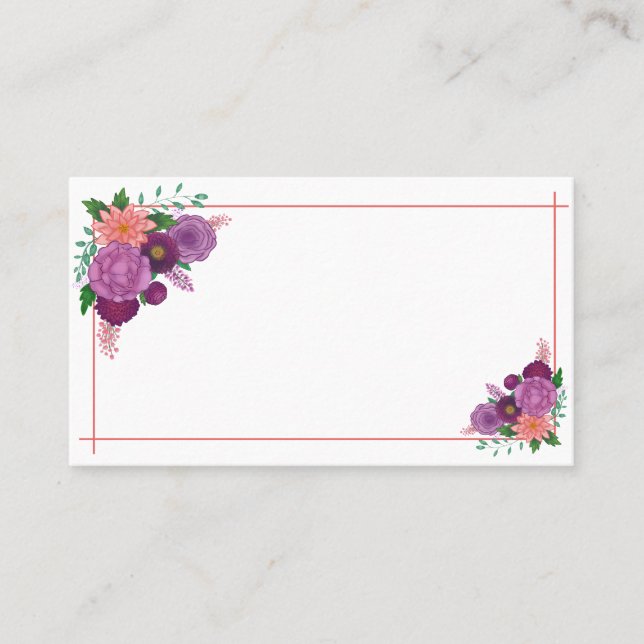 Tarjeta de presentación con borde de flores púrpur (Anverso)