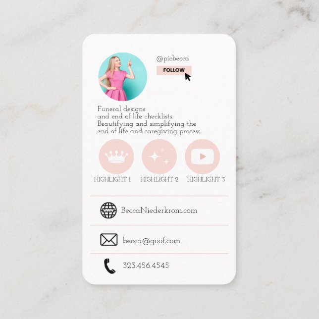 Tarjeta de presentación con código QR rosado (Reverso)