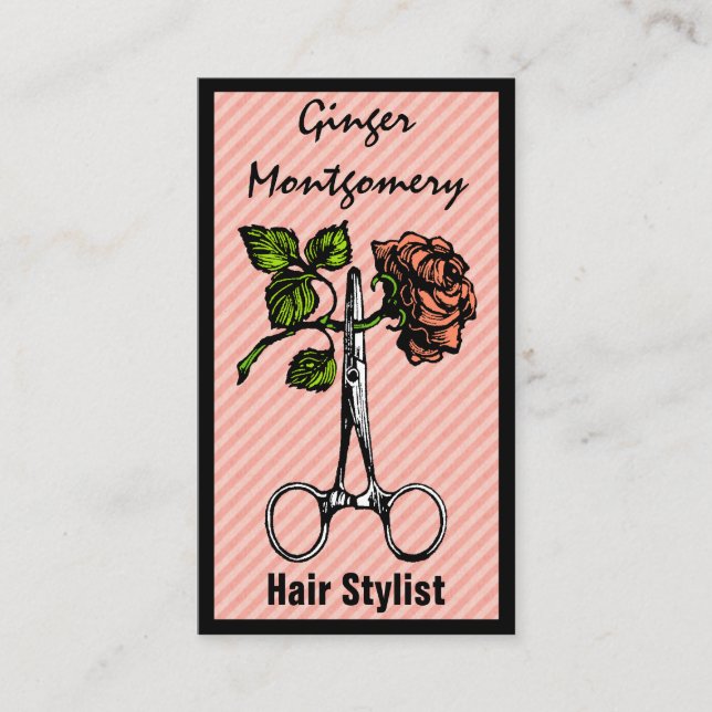 Tarjeta de presentación con estilo de Rosa y tijer (Anverso)