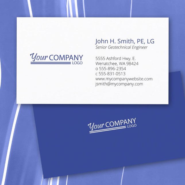 Tarjeta de presentación con logotipo azul básico (Minimalist professional bold blue, primary blue simple business card with blue logo)