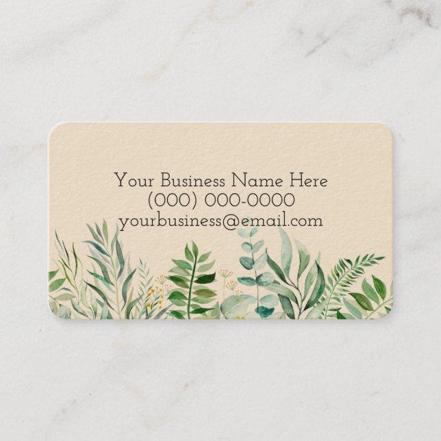 Tarjeta de presentación con plantas, hojas de tarj (Anverso)