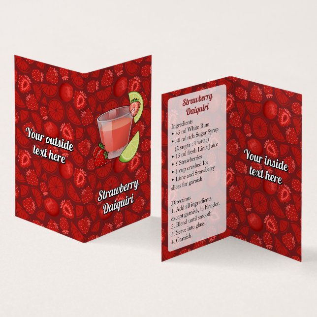 Tarjeta de presentación con receta de fresa Daiqui (Interior y exterior)