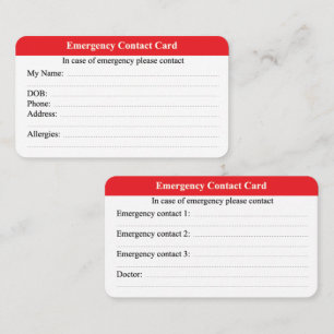 Tarjeta De Presentación Contacto de emergencia