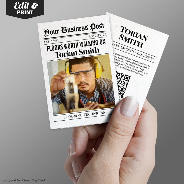 Tarjeta De Presentación Contratista de suelos y mosaicos de contacto de pe (Newspaper Contact Flooring & Tile Contractor Calling Card)