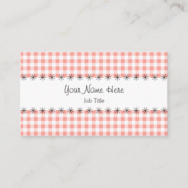 Tarjeta de presentación Coral Gingham stripe (Anverso)