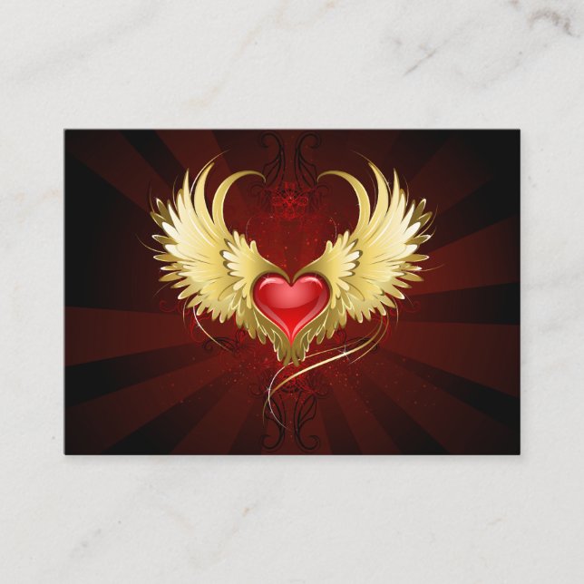Tarjeta De Presentación Corazón Rojo con Alas Doradas (Anverso)
