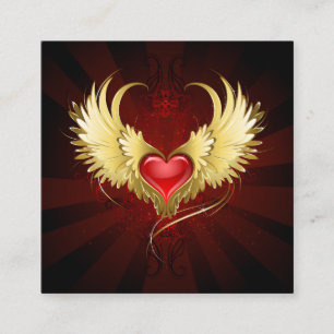Tarjeta De Presentación Corazón Rojo con Alas Doradas