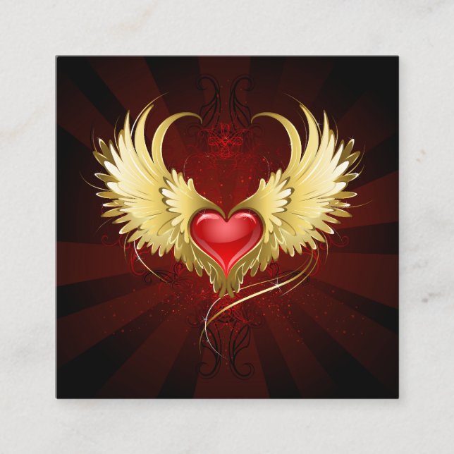 Tarjeta De Presentación Corazón Rojo con Alas Doradas (Anverso)