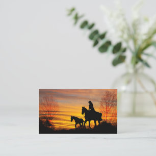 Tarjeta de presentación Cowgirl Sunset Horseback R