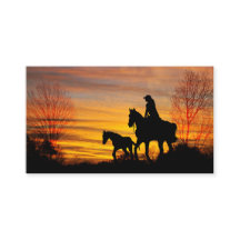 Tarjeta de presentación Cowgirl Sunset Horseback R