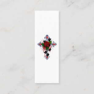 Tarjeta De Presentación Cruz de Plata con una Rosa Roja