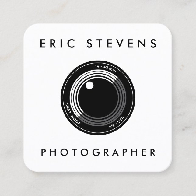 Tarjeta de presentación cuadrada blanca para lente (Anverso)