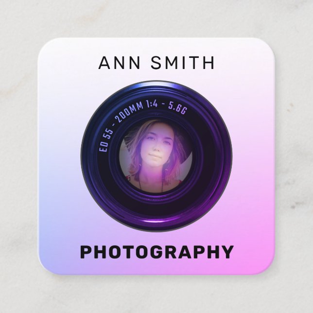 Tarjeta de presentación cuadrada de fotografía con (Anverso)