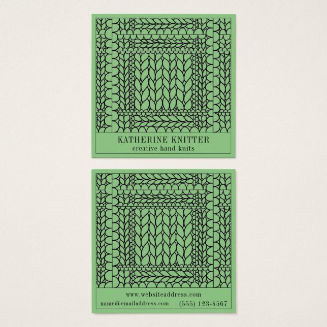 Tarjeta de presentación cuadrada KNIT PURL SAGE (Anverso y reverso)