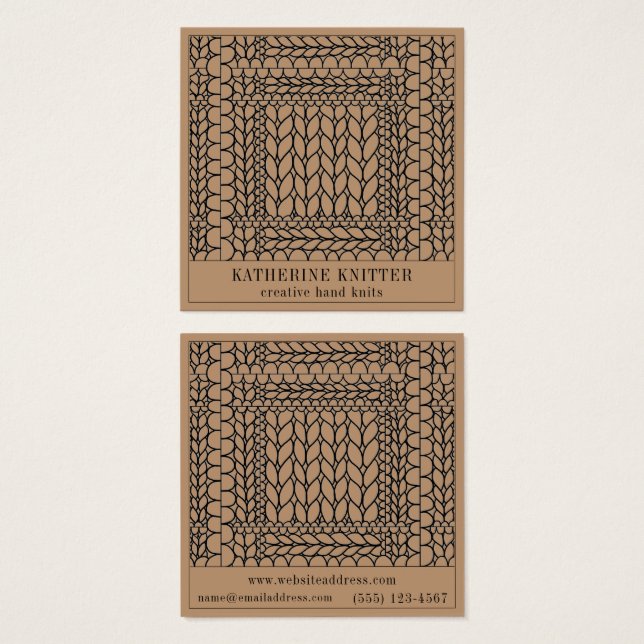 Tarjeta de presentación cuadrada KNIT PURL TAN (Anverso y reverso)
