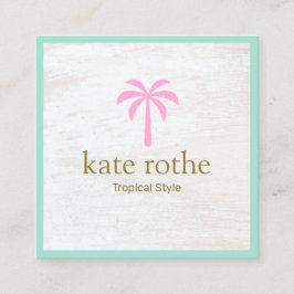 Tarjeta De Presentación Cuidada palma tropical rosa árbol de madera blanca