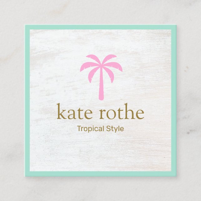 Tarjeta De Presentación Cuidada palma tropical rosa árbol de madera blanca (Anverso)