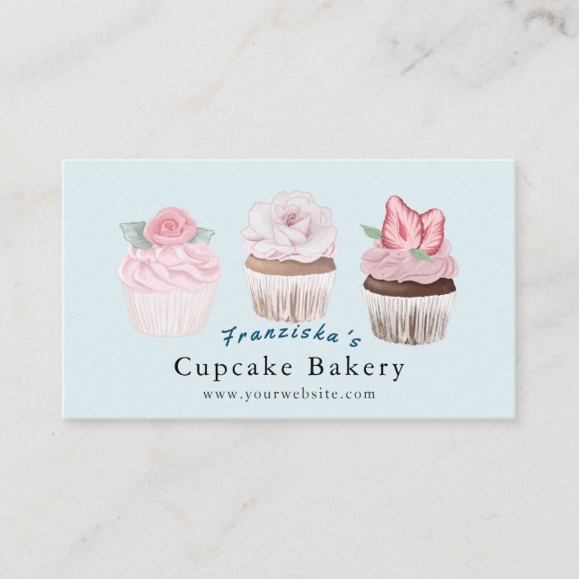 Tarjeta de presentación Cupakes Bakery Light Blue  (Anverso)