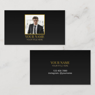 Tarjeta De Presentación Custom All Black and Gold Best Luxury Photo Name