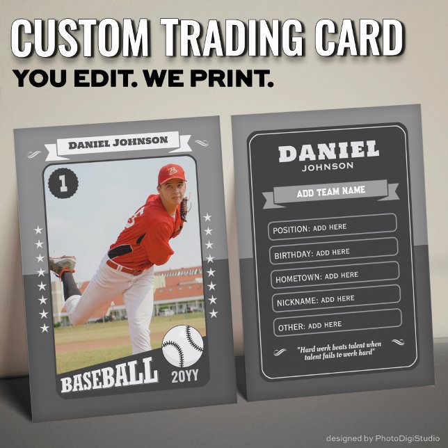 Tarjeta De Presentación Custom Baseball Trading Card, Gray Retro Player (Custom Baseball Trading Card, Teal Retro Player Card)