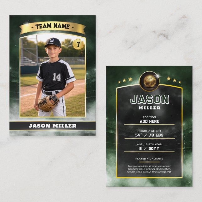 Tarjeta De Presentación Custom Baseball Trading Card, Green Gold Stadium  (Anverso / Reverso)
