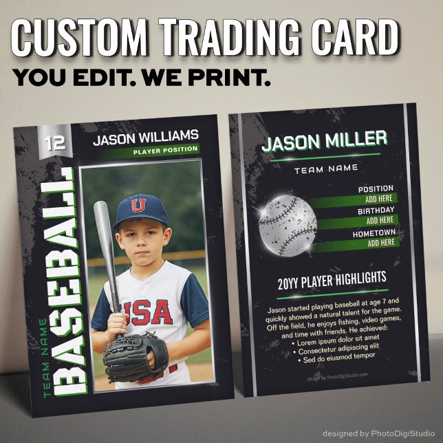 Tarjeta De Presentación Custom Baseball Trading Card, Green Power Player (Custom Baseball Trading Card, Green Power Player Card)