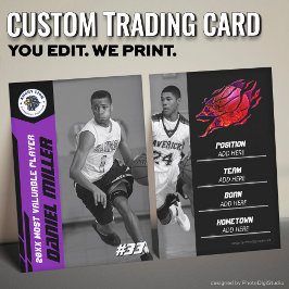 Tarjeta De Presentación Custom Basketball Trading Card, Purple MVP Card