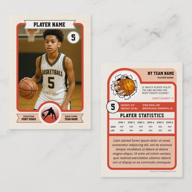 Tarjeta De Presentación Custom Basketball Trading Card, Retro Player Card (Anverso / Reverso)