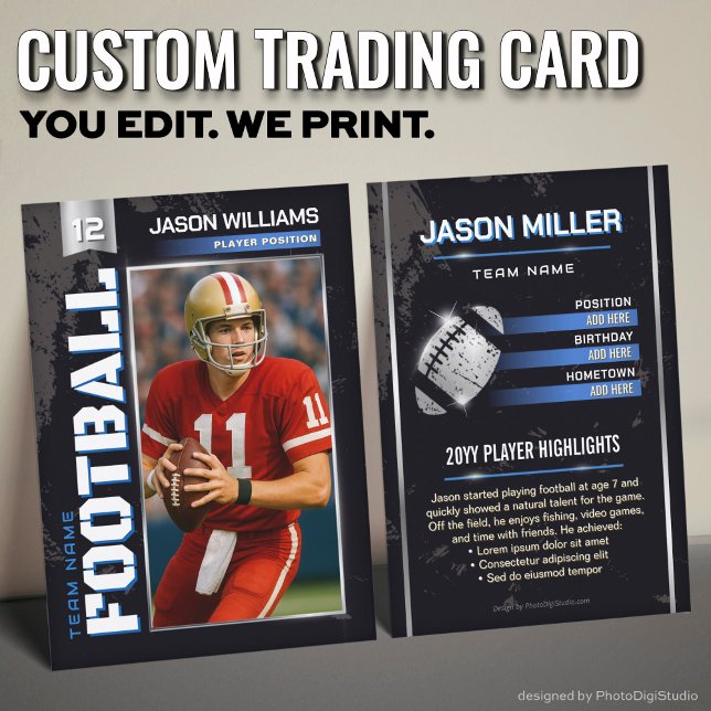 Tarjeta De Presentación Custom Football Trading Card, Blue Power Player (Custom Football Trading Card, Blue Power Player Card)