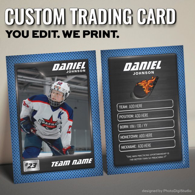 Tarjeta De Presentación Custom Hockey Trading Card, Blue Graphite Player (Custom Hockey Trading Card, Blue Graphite Player Card)