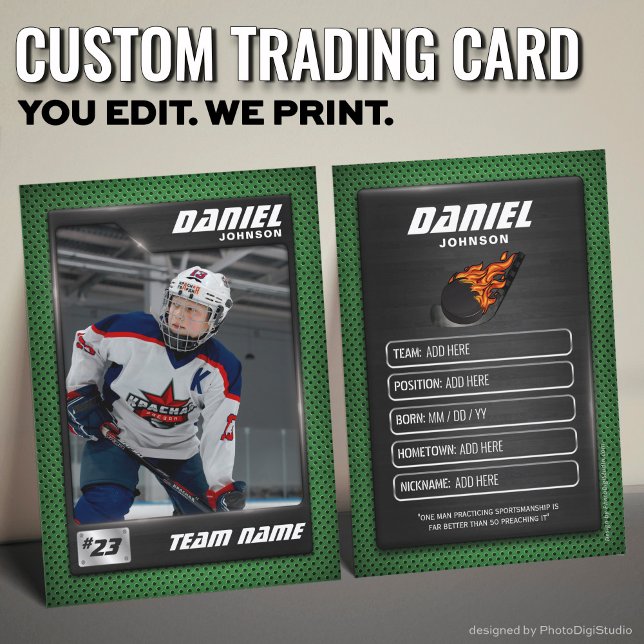 Tarjeta De Presentación Custom Hockey Trading Card, Green Graphite Player (Custom Hockey Trading Card, Green Graphite Player Card)