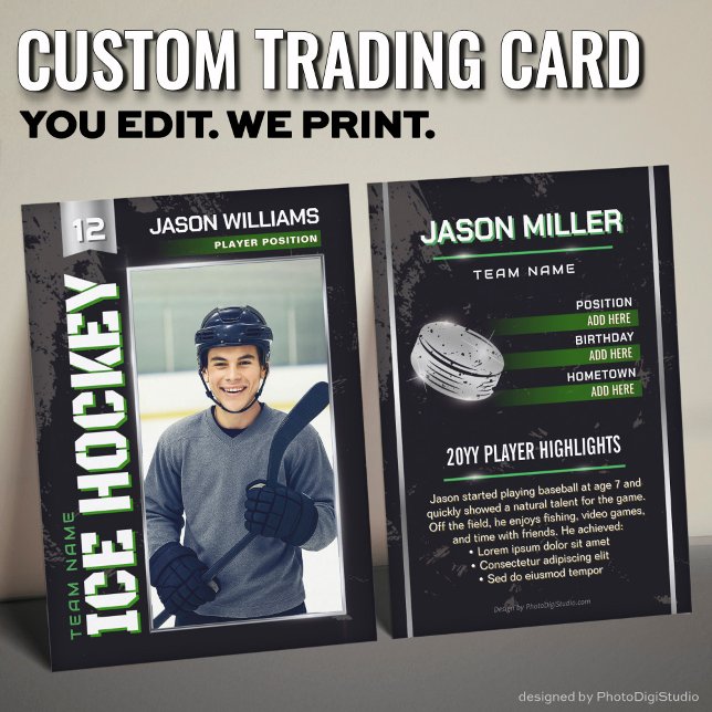 Tarjeta De Presentación Custom Hockey Trading Card, Green Power Player (Custom Hockey Trading Card, Green Power Player Card)
